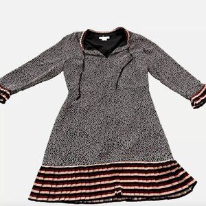 Boden pink black polka dot Posie Jersey Fit & Flare boho 3/4 Sleeve Dress- 10R